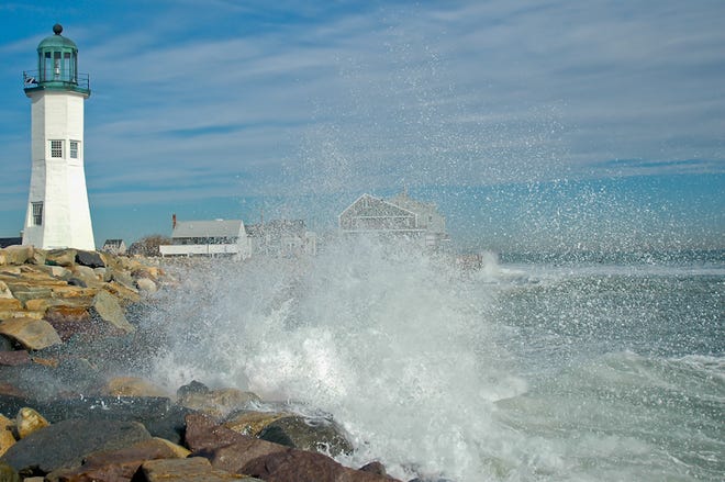 Photograph titled “Scituate Light – Heavy Surf” by Greg Lessard, was taken after a spring Nor’easter. Lessard of Middleboro is also band director at Gates School in Scituate. He has a new exhibit opening July 20 at the Lakeville Library.