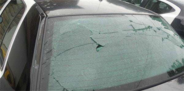 The back window of a police squad car parked at the Eastern Pike Regional Police Department in Matamoras was broken over the weekend.