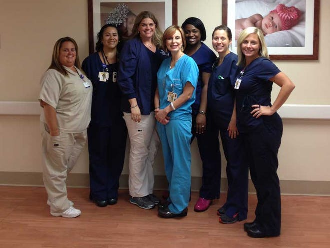 Members of the OB Emergency Department team at Halifax Health are (from left) Jennifer Lewis, Grecia Barreto, Heidi Lunsford, Dr. Maria Asevedo, Rena Curry; Sarah Allee and Gina Isitt.