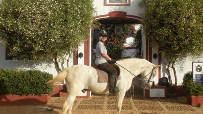 Mary Ness during her riding trip to Spain in 2010. Ness takes periodic trips with Equitours. This year, she is riding in France for the third time. (Photo provided)