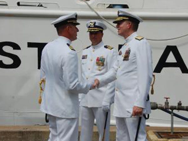 The crew of the Coast Guard Cutter Diligence held a change of command ceremony Thursday aboard the cutter in Wilmington, N.C. Courtesy photo