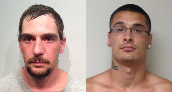 Jonathan A Bolz, left, 33, of 131 Milton Road, East Rochester, and Daniel Springer, 22, of Sanford, Maine, were arrested this week in connection with a June 27, 2013, armed home invasion in Rochester. (Photo courtesy Rochester Police Department)