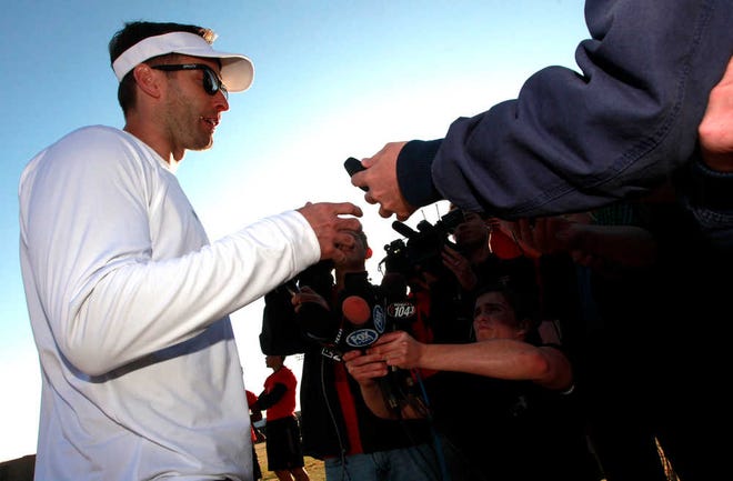 Texas Tech's head coach Kliff Kingsbury speaks with the media after the first spring practice of Texas Tech football Friday. (Stephen Spillman)