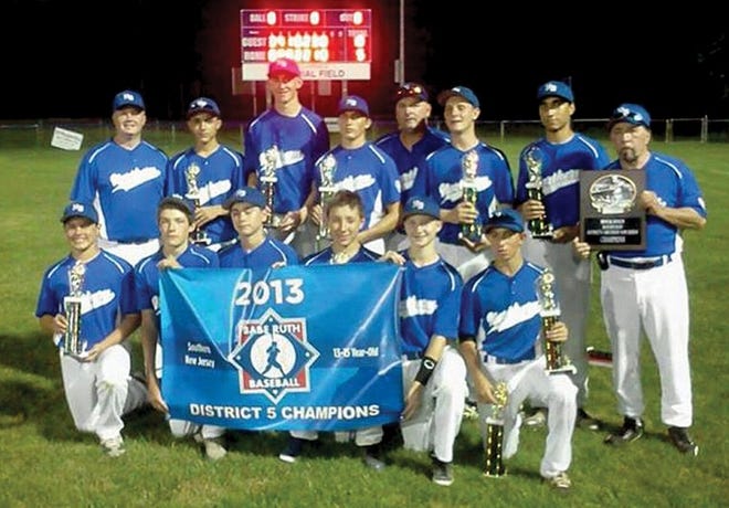 Northern Burlington repeated as District 5 champion in Babe Ruth baseball for 15-year-olds and advanced to the state tournament in Hightstown. Team members are (front, from left) Shawn Allen, Corey Smith, Nick Addiego, Mike Cottrell, Bobby Raitano, Kevin Welsh, (back) coach Rob Raitano, Mark Corbin, Eric Stinglen, Brian Ford, manager Bob Stemmer, Kyle Stemmer, Adam Nitzberg and coach Joe Nitzberg. Absent is Zach Browne.