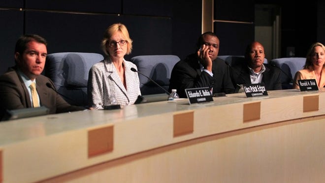 The five Florida Public Service Commission members ruled against consumers last December in Florida Power & Light’s rate case. The commission was in Palm Beach County last year for a customer hearing on the increase. (Allen Eyestone/The Palm Beach Post)