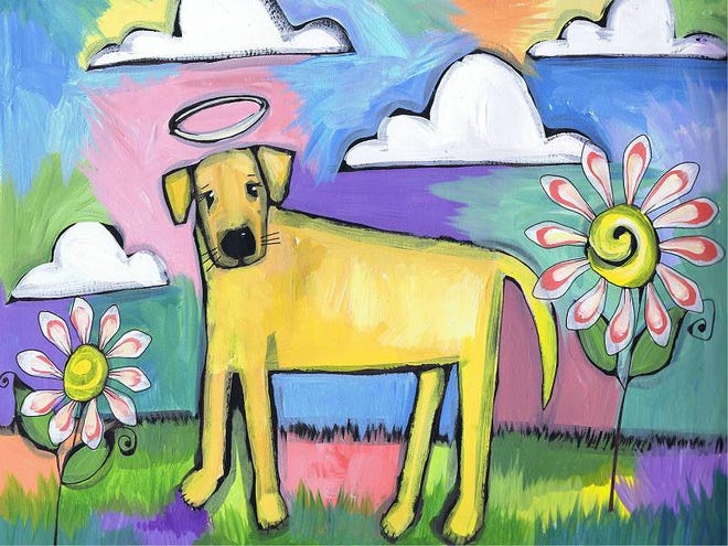 "Hoss in Heaven" by artist Nettie Price, a part-time Palm Coast resident, will be on exhibit during "Dogapalooza, " a canine-oriented festival to be held Friday at the Ormond Memorial Art Museum.