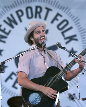 Indie folk band "Lord Huron" lead singer Ben Schneider performs on the Quad Stage Sunday at the Newport Folk Festival.