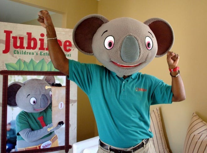 Algernon Hall performs as Jubilee the Koala, at his Burlington Township home. Jubilee the Koala is the mascot of Hall's kids entertainment company Jubilee Kidz.