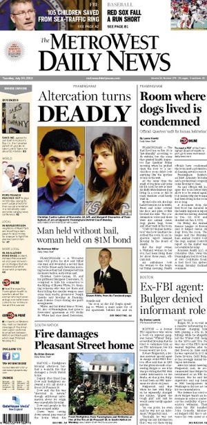 Front page of the MetroWest Daily News for 7/30/13