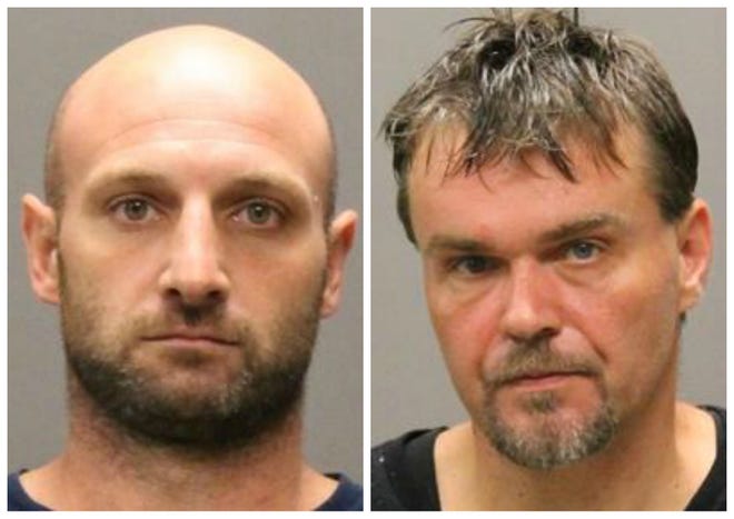 Marc Panaro, left, 37, of 523 Washington St., B7, Pembroke, and Wayne Bailey, 36, of 6 Black Cat Road, Plymouth, were arrested Sunday, Aug. 4, 2013, on charges of stealing copper from the Hingham Middle School construction site.