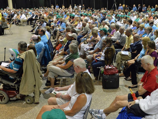 More than 1,000 people packed the Bradenton Area Convention Center in Palmetto Tuesday for the meeting concerning the proposed development on Long Bar Pointe.