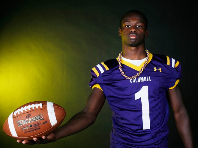 Columbia player Rakeem Battle (1) poses during High School Media Day on July 24, 2013 in Gainesville, Fla.