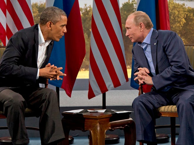 President Barack Obama meets with Russian President Vladimir Putin on June 17 in Enniskillen, Northern Ireland. The common ground between the U.S. and Russia — and Presidents Obama and Putin — has been shrinking steadily in spite of the much-touted "reset" of relations between the old Cold War foes.