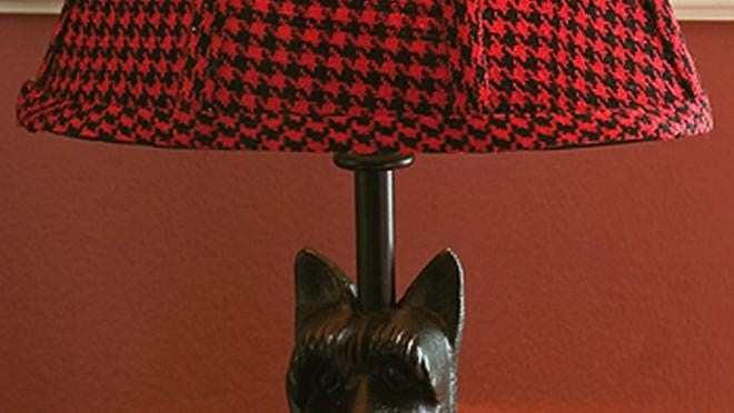 A charming Scottie Dog Lamp features a resin dog and a red-and-black hounds-tooth fabric shade. It’s priced at $44.95, available through the Old Durham Road catalog at OldDurhamRoad.com. Courtesy of Pickering & Simmons