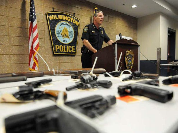 Wilmington Police Chief Ralph Evangelous held a press conference Thursday Aug. 8 to provide an update on the status of several programs aimed at curbing firearm violence in the city.