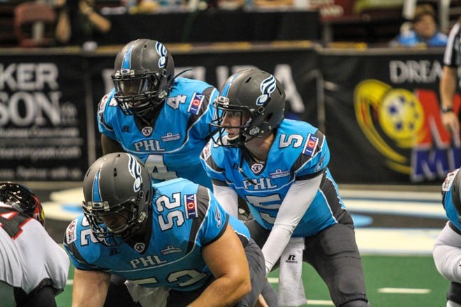 Ryan Blaszczyk (52) helped out up front as the Philadelphia Soul opened the Arena Football League playoffs with a 59-55 win over Orlando. Blaszczyk, a standout at Shawnee High School and Rutgers University, and the Soul will visit Jacksonville for the American Conference title game Saturday.