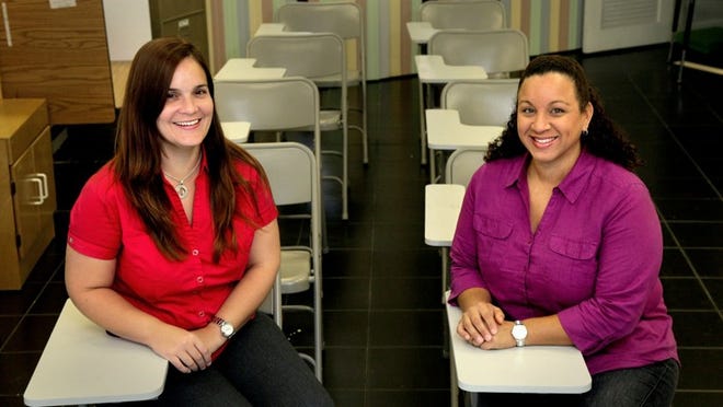 Principals Ilena Rotundo-Camilo (left) and Isis Rossa in a classroom at the new Learning Path Academy charter school in West Palm Beach. (Photo by Lannis Waters/The Palm Beach Post)