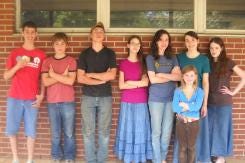 ‘After the Knight’ was made with the help of more than 70 friends. The main characters in the movie are, back row, from left, Jonathan Keller, Curtiss Struble, Matthew Fulton, Hannah Speer, Joelle White, Aerin White and Cailey Speer. Maura Struble , in front, has a small part in the movie.