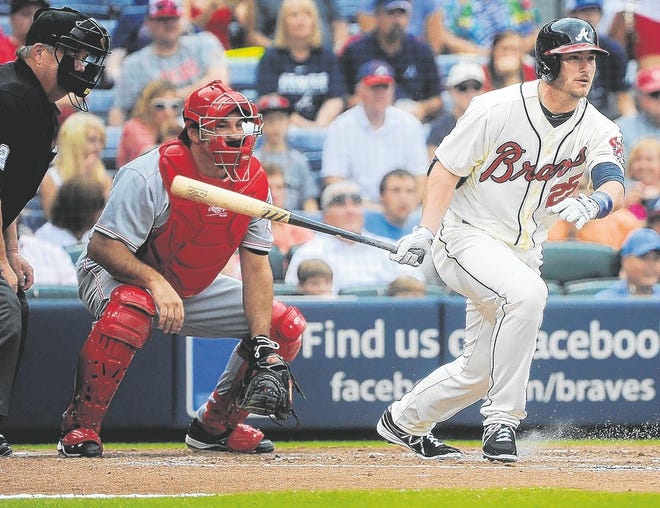 The Braves' Joey Terdoslavich, a graduate of Sarasota High, bangs out a hit 
against the Reds on July 13 in Atlanta. Heading into Friday night's game 
against the Marlins, Terdoslavich was hitting .286 in 42 at-bats. ASSOCIATED 
PRESS / JOHN AMIS