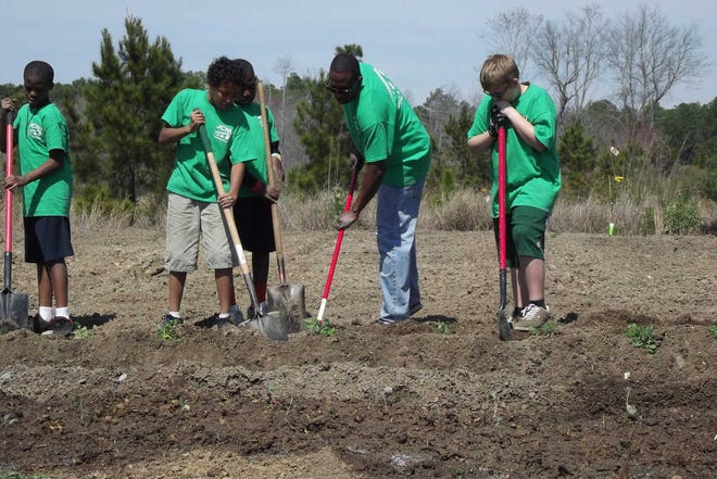For Hardeeville TodayChildren make new rows in the Garden of Hope before planting the next crop.