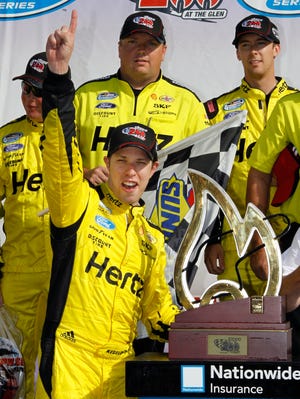 AP photo

Brad Keselowski celebrates in Victory Lane after winning the NASCAR Nationwide Series race, Saturday in Watkins Glen, N.Y.