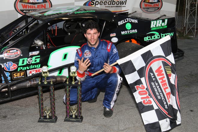 Keith Rocco celebrates in Victory Lane on Saturday following his sixth SK Modified win of the season at the Waterford Speedbowl.