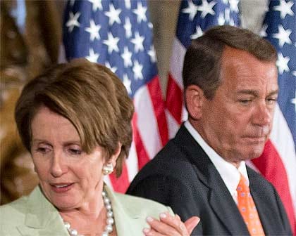 Redistricting carried out after the 2010 U.S. census created an ideologically polarized Congress, making compromise difficult between Democrats such as House Minority Leader Nancy Pelosi, left, and Republicans under House Speaker John Boehner, right.
