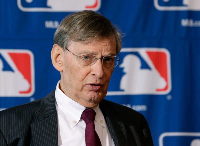 Major League Baseball Commissioner Bud Selig speaks during a news conference following baseball meetings at the Otesaga Hotel on Thursday, Aug. 15, 2013, in Cooperstown, N.Y. (AP Photo/Mike Groll)
