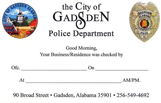 This is one of the Good Morning Cards being handed out by Gadsden Police when they check a business or residence. (Special to The Times)