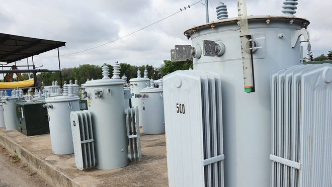 Bastrop Power & Light, the city-owned electric company, will contribute substantial revenues to bolster the city’s 2013-14 budget. Above, a group of transformers are seen at the BP&L headquarters. TERRY HAGERTY/AUSTIN COMMUNITY NEWSPAPERS