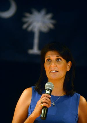 Gov. Nikki Haley gives a speech on Aug. 10 during Union County Day held at the USC Union campus. Haley told her agency directors during a Cabinet meeting Tuesday they need to make sure they have good employees in information technology and security areas.