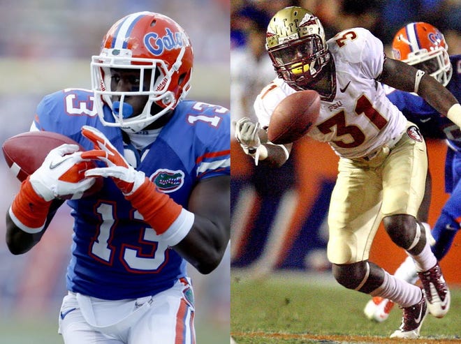 Florida's Latroy Pittman (left), a North Marion grad, and Florida State's Terrence Brooks (right), a Dunnellon grad, are a couple of local products who will start their 2013 college football campaigns next week.