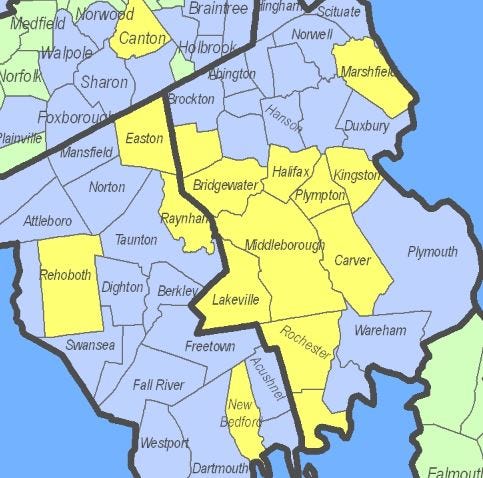 Map showing the risk of Eastern equine encephalitis as of Aug. 19, 2013. Yellow indicated moderate risk and blue indicates low risk.