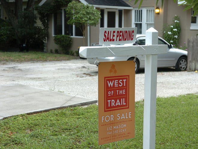 A for-sale sign in Sarasota's Bungalow Hill neighborhood.