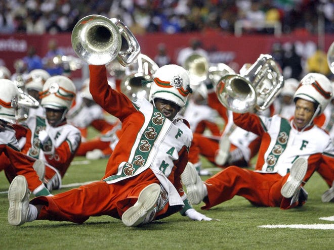 The Florida A&M University Marching 100 will perform during the halftime show on Sept. 1 during the MEAC-SWAC Challenge in Orlando. (Guardian file photo)