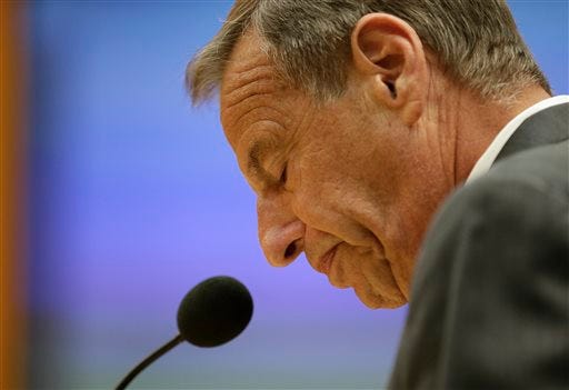 San Diego Mayor Bob Filner speaks after agreeing to resign at a city council meeting Friday, Aug. 23, 2013, in San Diego. Filner agreed to resign on Aug. 30, bowing to enormous pressure after lurid sexual harassment allegations brought by at least 17 women eroded his support after just nine months on the job. (AP Photo/Gregory Bull)