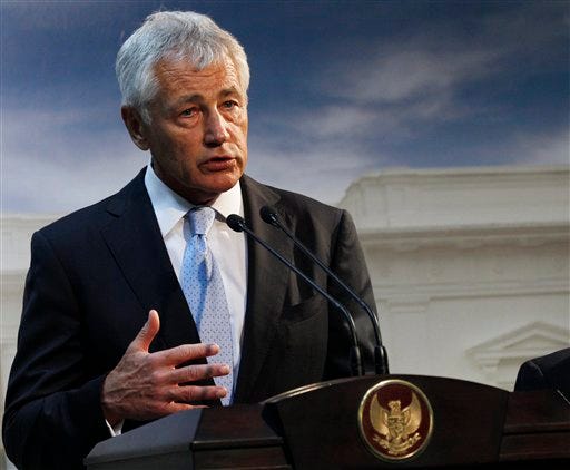 Defense Secretary Chuck Hagel says U.S. forces are now ready to act on any order by President Barack Obama to strike Syria.