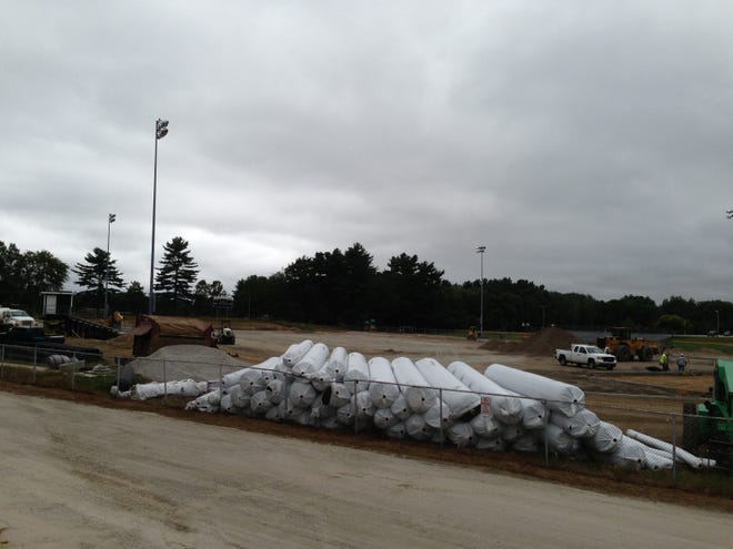 The opening of the new Anderson Field has been delayed nearly a month. But this week, the large rolls of turf arrived and installation will begin next week.