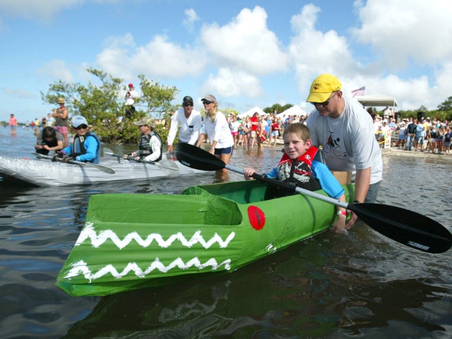 The annual Cardboard Boat Race was held Saturday Sept. 1, 2012 at Indian Mound Park in Englewood, Fl. The boat race kicks off the Labor Day weekend of festivities in downtown Englewood which concludes with the Pioneer Days Parade down Dearborn Street on Monday. ( Photo/ Matt Houston )