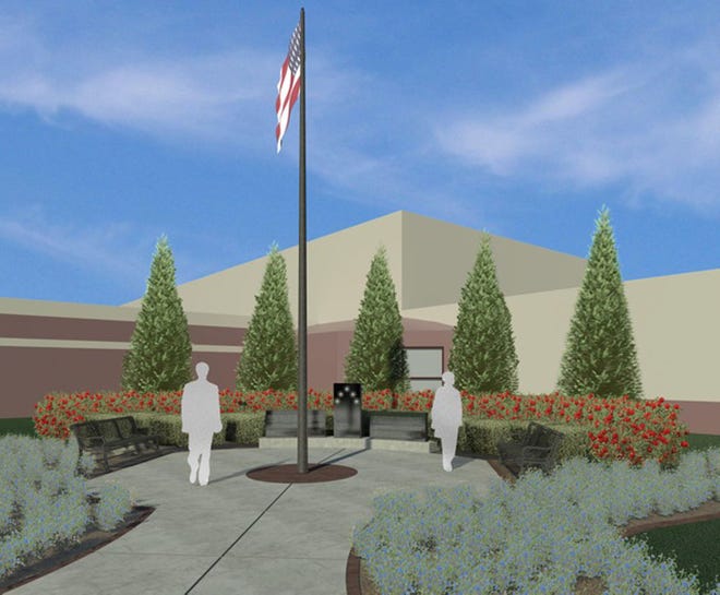 An artists rendering of the new Beardstown memorial to remember BHS graduates who were lost in WWII, Korea, Vietnam, & Afghanistan. The memorial will be dedicated Sept. 11, 2013.
