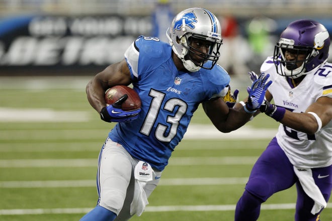 Detroit Lions wide receiver Nate Burleson (13) runs during the fourth quarter of an NFL football game against the Minnesota Vikings at Ford Field in Detroit, Sunday, Sept. 8, 2013.