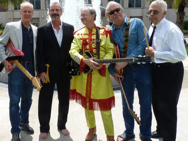 The Impostors, including from left, Michael Derry, Don David, Ron Thomas, Mike Boulware and Rob Rothschild, return to Bo Diddley Community Plaza on Friday for a performance featuring such Beatles songs never performed by The Impostors including “I Want You (She’s So Heavy),” “Penny Lane” and “She’s Leaving Home.”