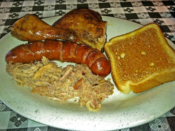 The Southern Trio at Woody's allows customers to pick three out of five meats.
