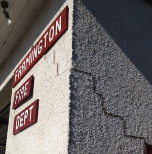 A crack on the exterior of the Farmington Fire Department has been repaired by the firefighters. “We go around and repair cracks every fall,” said Chief Richard Fowler.
