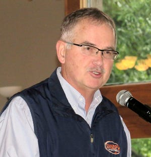 Mick Peterson, former Pontiac Township High School football coach, was asked to use some of his motivational skills in speaking to the crowd about fundraising for the United Way of Livingston County.