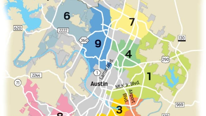 Early draft of Austin City Council districts