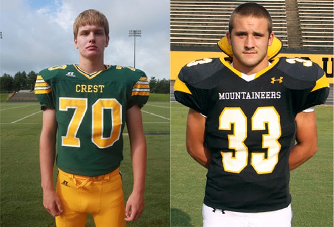 Crest offensive lineman Jacob Camp, 70, and Kings Mountain linebacker Elijah Whitaker, 33, shared The Star's Cleveland County Football Player of the Week honor for their efforts last Friday night.