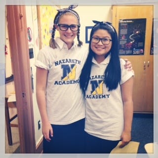 Emma (right) and her freshman Paige during Nazareth Academy's Freshman Week.