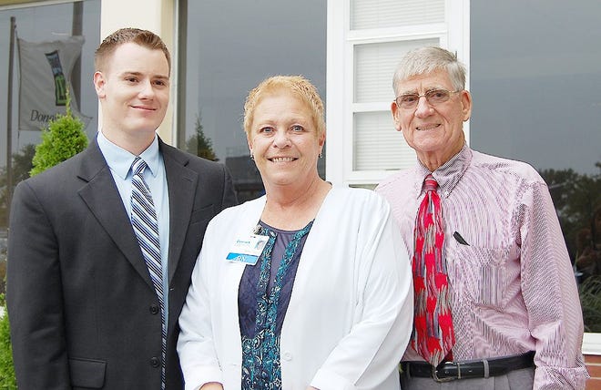 From left to right are Andrew Sigond, hospital and community services specialist with the Center for Donation and Transplant, Donna A. Sickler, quality professional and organ procurement liaison at Faxton-St. Luke’s Healthcare and John Weakley, heart transplant recipient and greeter at FSLH. PHOTO SUBMITTED