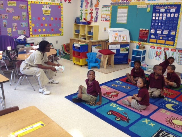 Grandparents visited the Early Childhood Center at Iberville Elementary to read to various classrooms for Grandparent's Day. Shown reading to Kerri Eagan Brown's kindergarten class is Ida Dunn, grandmother of Caidyn Lee.
COURTESY PHOTO